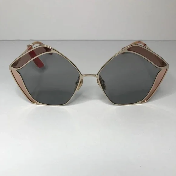 New authentic💯- CHLOE CH0024S 002 Round Gold Pink Grey 60 mm Women's Sunglasses - Picture 5 of 14